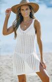 Women's Hollow Out Crochet Cover Up Beach Dress with Slits