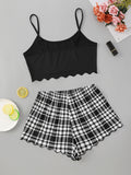 Women's Letter HONEY Printed Camisole + Plaid Printed Shorts Homewear Set