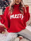 Christmas Autumn and Winter Loose Batman Sleeve Letter Knitted Sweater Women's Top
