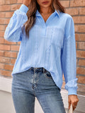 Women's casual solid color lapel loose long-sleeved top