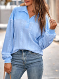 Women's casual solid color lapel loose long-sleeved top
