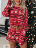 Women's Christmas long-sleeved sweatshirt shorts set