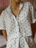 New French Floral Short Sleeve Lapel Pajama Set