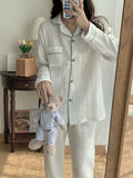New women's sweet and cute style pure cotton gauze pajamas thin long-sleeved trousers home wear set