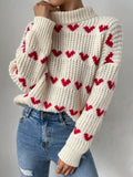 Women's fashion new loose love jacquard pullover sweater