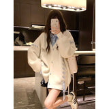 Women's contrast color strap knitted cardigan coat long sleeve sweater
