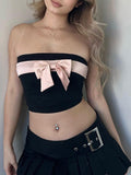 Women's new pink bow sleeveless tube top