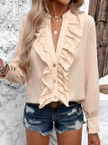 New style women's casual solid color ruffled jacquard long-sleeved shirt