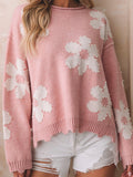Women's Drop Shoulder Floral Pearl Loose Sweater