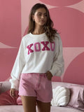 Women's embroidered heart XOXO casual loose sweatshirt