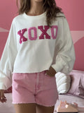 Women's embroidered heart XOXO casual loose sweatshirt