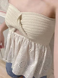 Fashionable casual knitted embroidered stitching holiday sexy tube top top